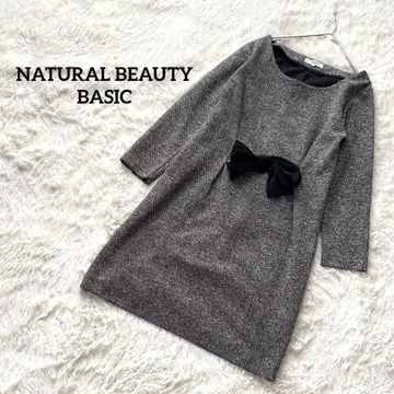 내추럴 뷰티 7부 소매 원피스 무릎 기장 트위드풍 리본 예쁜