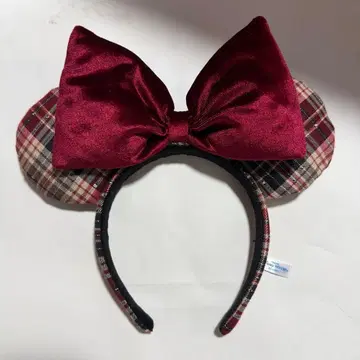 디즈니 머리띠 체크 리본 빨간색