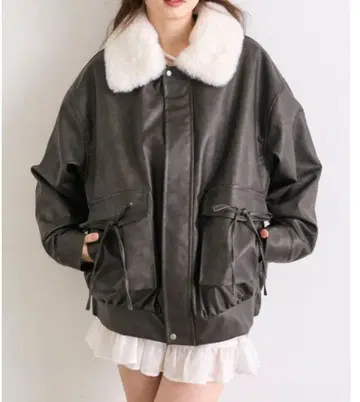 OLIVE des OLIVE 퍼 티펫 에코 가죽 블루종 블랙