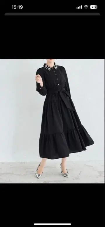 [ 토코 클로젯 ] 펄 비쥬 장식 티어드 원피스 블랙 M