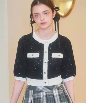 Lovilyn 하트 버튼 크롭 썸머 니트탑