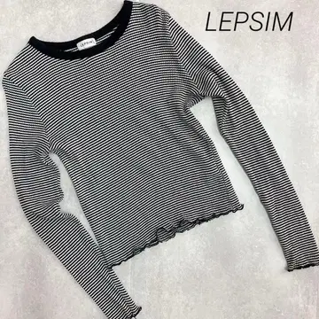 렙심 LEPSIM 보더 니트 긴팔 티셔츠 리브 프릴 화이트 블랙