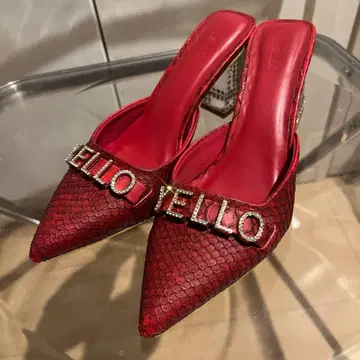 빨간색 스네이크 스킨풍 스틸레토 펌프스