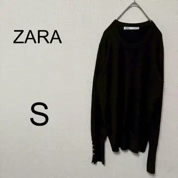 자라 ZARA 긴팔 상의 [ S ] 소매 버튼 레이온 혼방 블랙 라운드넥