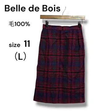 Belle de Bois 울 100% 체크 무늬 타이트 스커트