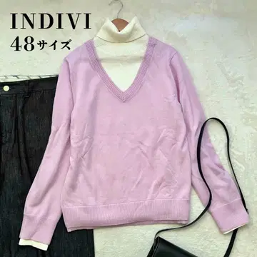 INDIVI 빅 사이즈 48 V넥 깔끔한 색상 퍼플 니트 4XL 5L