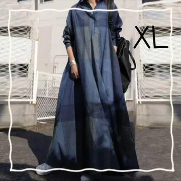 롱 원피스 맥시 길이 XL 셔츠 원피스 체형 커버 편안함 얇은 소재