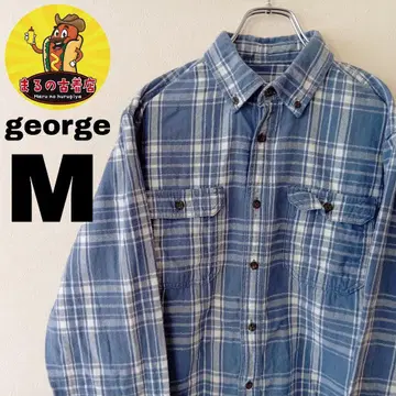 USA 구제 의류 george 플란넬 셔츠 M 블루 화이트 체크
