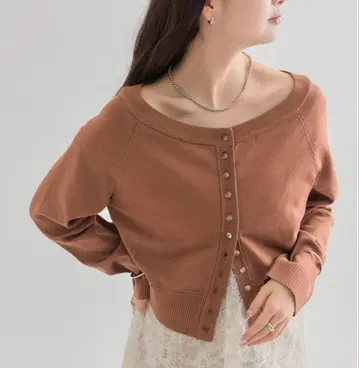 mystic 클리어 버튼 가디건 브라운