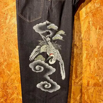 자수 다크 데님 팬츠