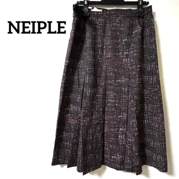 NEIPLE 다크 퍼플 플리츠 무릎 아래 스커트