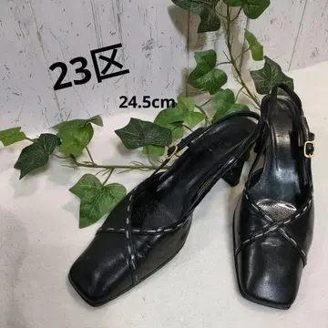 23구 블랙 가죽 크로스 스트랩 샌들