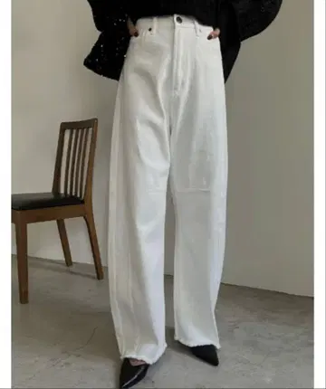 Re:EDIT 밑단 프린지 배럴 렉 데님 팬츠