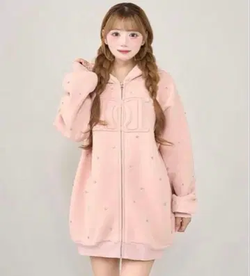 다리치 DD 로고 비쥬 지퍼 후드티 핑크