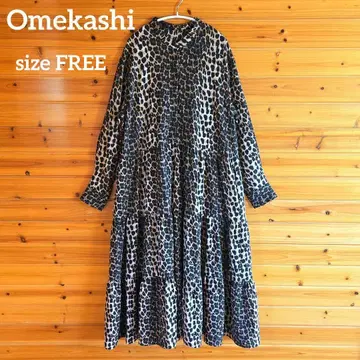 오메카시 레오파드 티어드 원피스 맥시 A라인 표범 무늬 프리