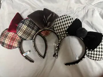 디즈니 머리띠 체크 무늬 브라운 레드 하운드투스 체크 패턴
