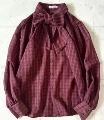 컨디션 최상 맥피 보일 체크 보타이 블라우스 리본 블라우스 시어 셔츠