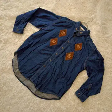 Neo-De-Fil 긴팔 데님 셔츠 꽃무늬 자수 면 100% 9AR