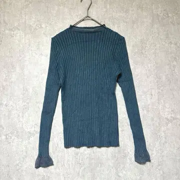 LAFFMO 라프모 긴팔 리브 니트 스탠드 카라 블루그린 계열 레이스