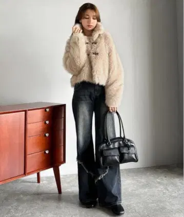 베이지 보아 자켓 퍼 블루종 가을 옷 겉옷 복슬복슬 앞 후크