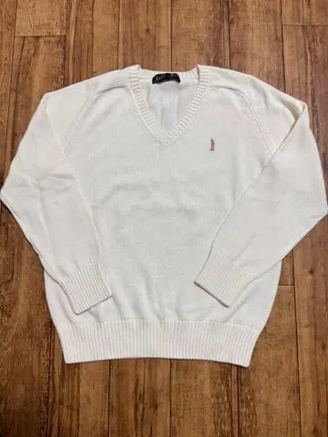 [ 이스트 보이 ] 니트 긴팔 V넥 화이트 자수 면 100% 9