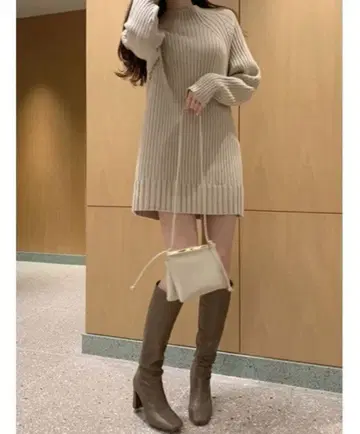 SNIDEL 와이드 리브 니트 미니 원피스