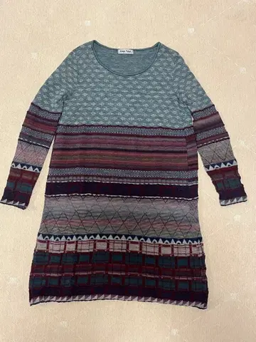 FUGA FUGA 사토 섬유 기하학 패턴 7부 소매 튜닉