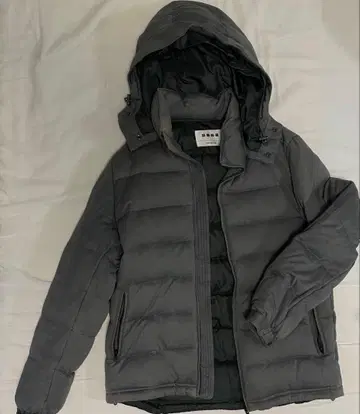 PLST 후드 부착 다운 자켓 그레이