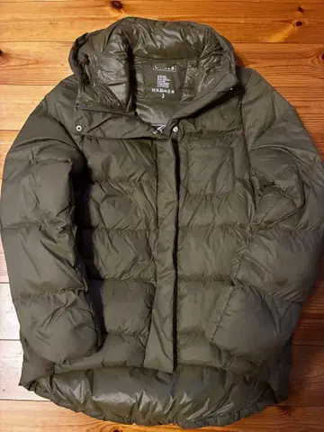 OMNES 올리브색 후드 부착 다운 자켓 rerere 레레레