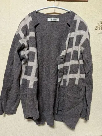 suer HAKKA 슈퍼 하카 브라운 체크 무늬 가디건 새상품급