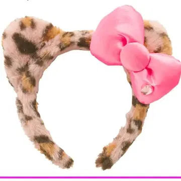 레오파드 무늬 핑크 리본 머리띠