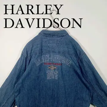 HARLEY-DAVIDSON 데님 긴팔 버튼 다운 셔츠 자수 L