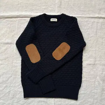 BEAMSBOY 빔즈 보이 엘보 배치 니트 긴팔 네이비
