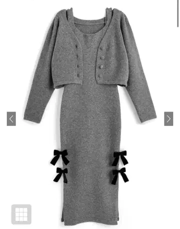 GRL 니트 가디건 x 벨로아 리본 슬릿 원피스 셋업