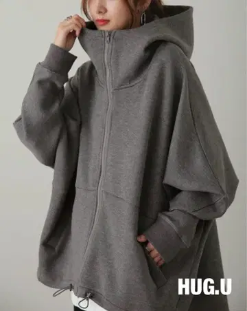 HUG.U 변형 실루엣 후드티 돌먼 체형 커버 빅 사이즈