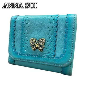 ANNA SUI 안나수이 3단 폴더형 지갑 가죽 나비 스카이블루