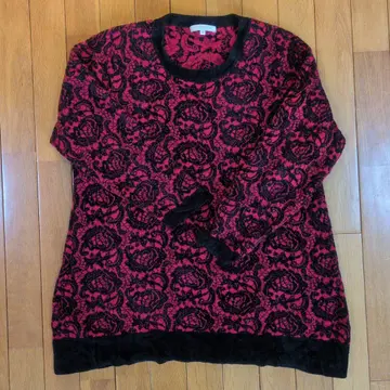 REMALON 사이즈 46 긴팔 니트 스웨터 빨간색과 블랙 패턴