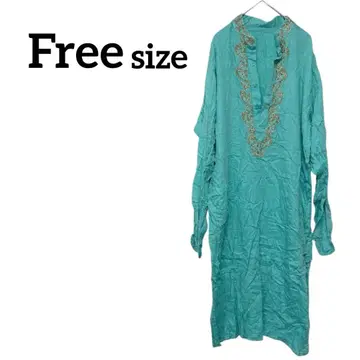 [ F ] 터콰이즈 색상 긴팔 원피스 셔츠 원피스 롱 원피스