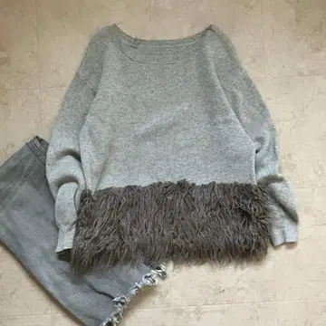 LOUNGEDRESS 인조 모피 니트 프리 그레이 x 퍼 밑단