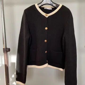 ZARA 골드 버튼 바이컬러 니트 가디건 L