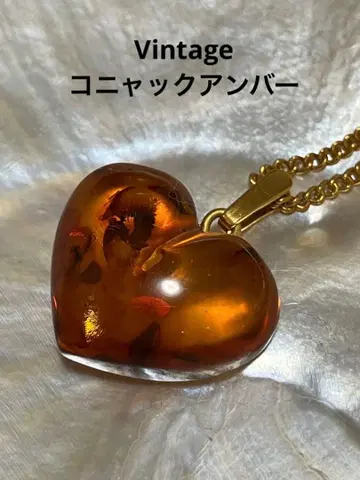 호박 앰버 코냑 앰버 하트 목걸이