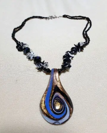 핸드메이드 유리 세공 목걸이 앤티크