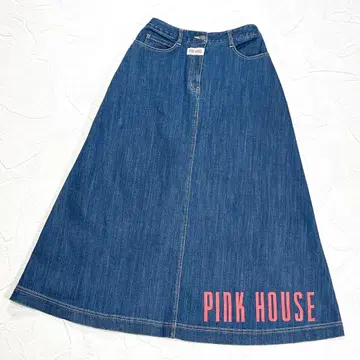 새상품급 2023 핑크하우스 빅 로고 프린트 데님 스커트 와펜 L