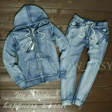 초신축 컷 데님 셋업 파랑/L 맨투맨 조거 데님+후드티