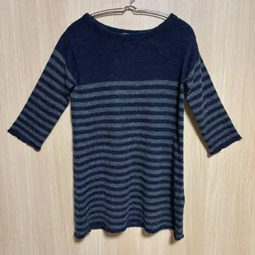 Kurihara harumi 네이비, 그레이 스트라이프 오부소매 니트