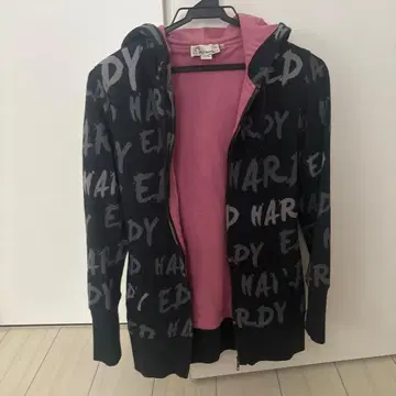 ED HARDY 풀 집업 후드티 블랙/핑크