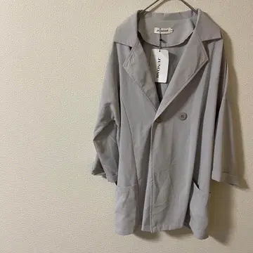 택 포함 새상품 JUNOAH 그레이 트렌치코트 더블 버튼 오부 소매