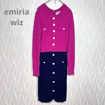 에밀리아 위즈 바이컬러 니트 원피스 핑크 x 네이비 S 사이즈