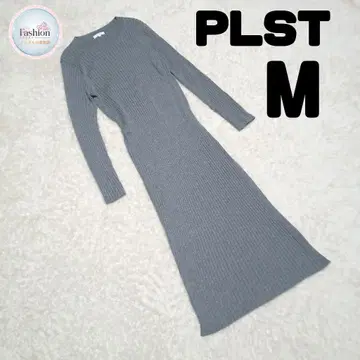 PLST 플라스테 크루넥 맥시 니트 원피스 그레이 M 리브