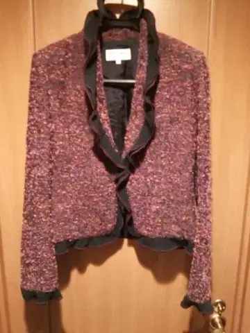 HANAE MORI 울 95 트위드 프릴 디자인 테일러드 자켓